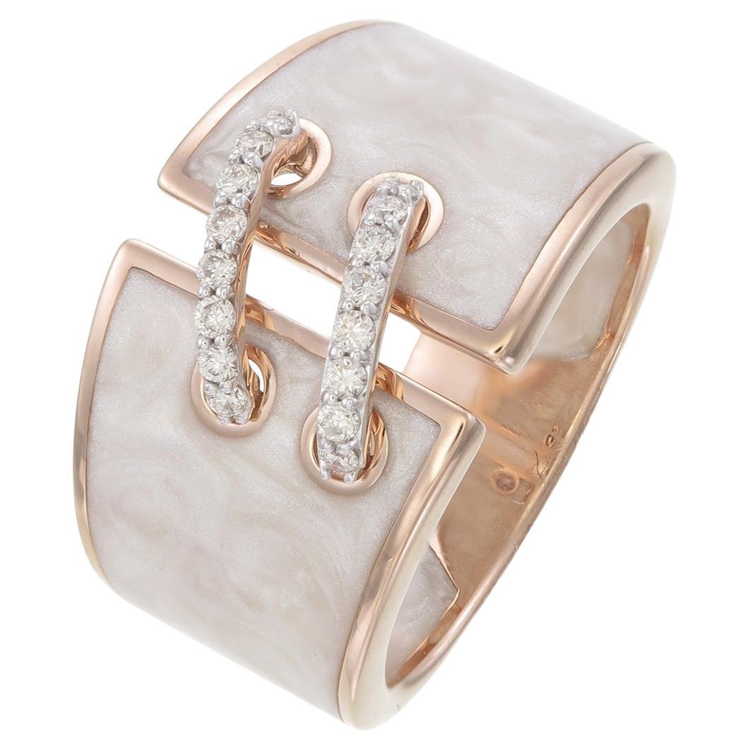 Ring made using Mother of pearl Ceramic n 18kt Pink gold & natural diamonds For Sale