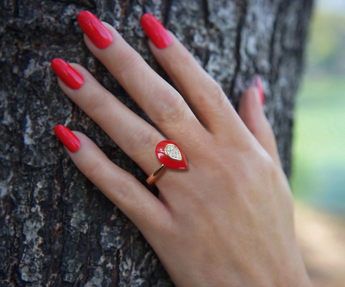 Ring aus roter Keramik n 18kt Roter Keramik und natürlichen Diamanten für Damen oder Herren im Angebot