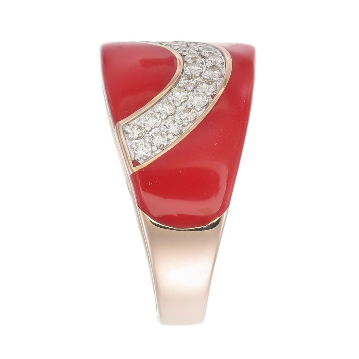 Ring aus roter Keramik n 18kt Roségold mit natürlichen Diamanten (Kunsthandwerker*in) im Angebot