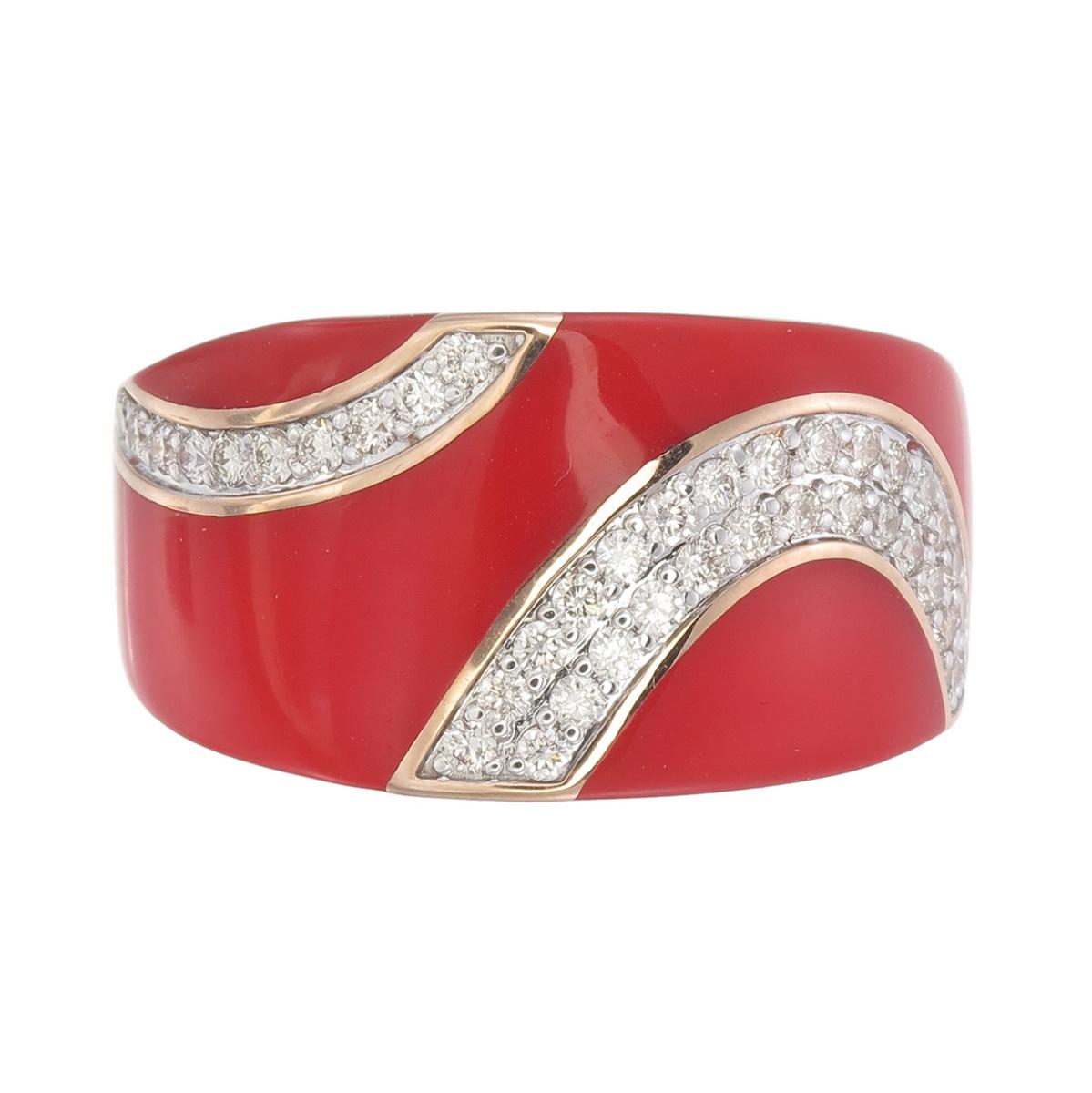 Ring aus roter Keramik n 18kt Roségold mit natürlichen Diamanten (Rundschliff) im Angebot