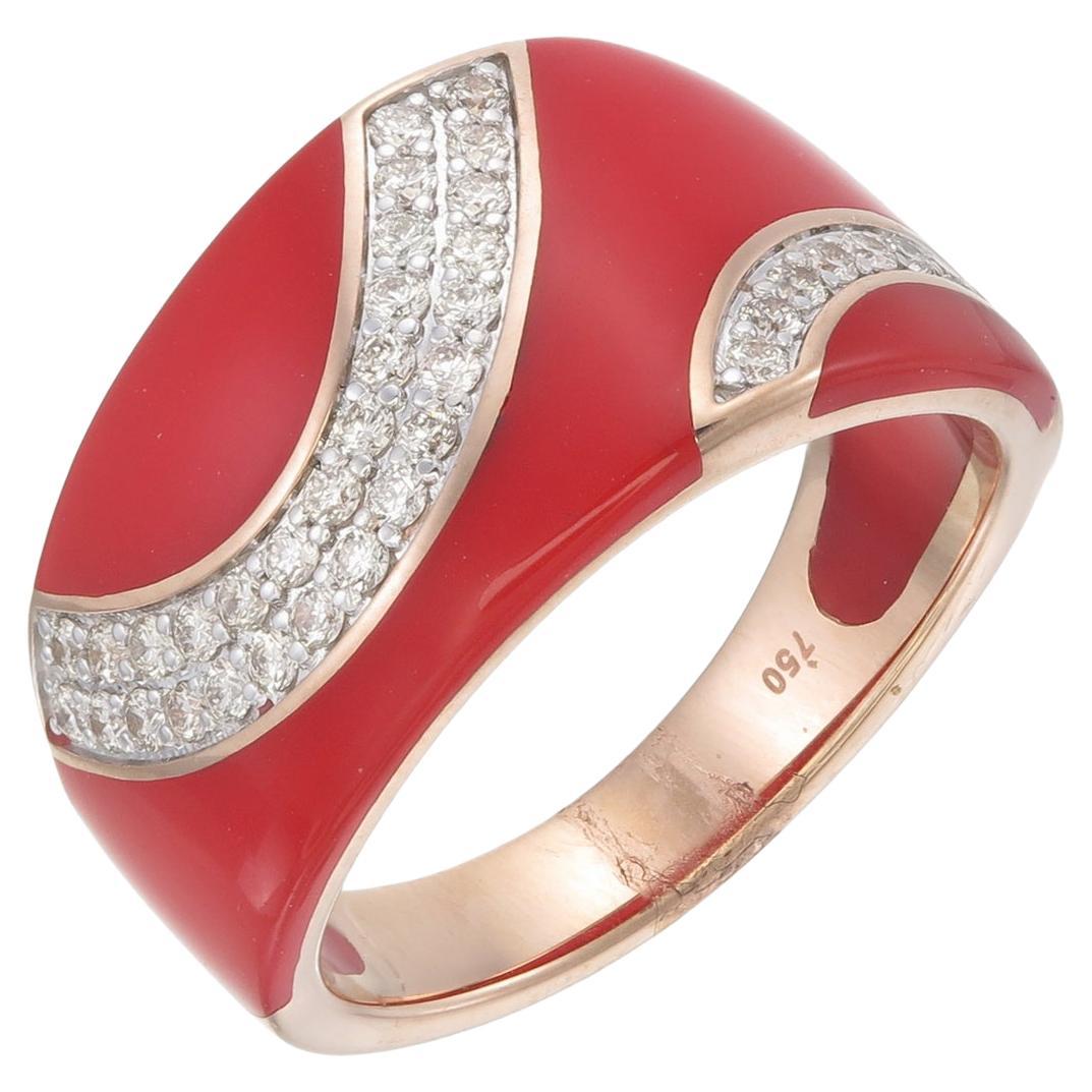 Ring aus roter Keramik n 18kt Roségold mit natürlichen Diamanten
