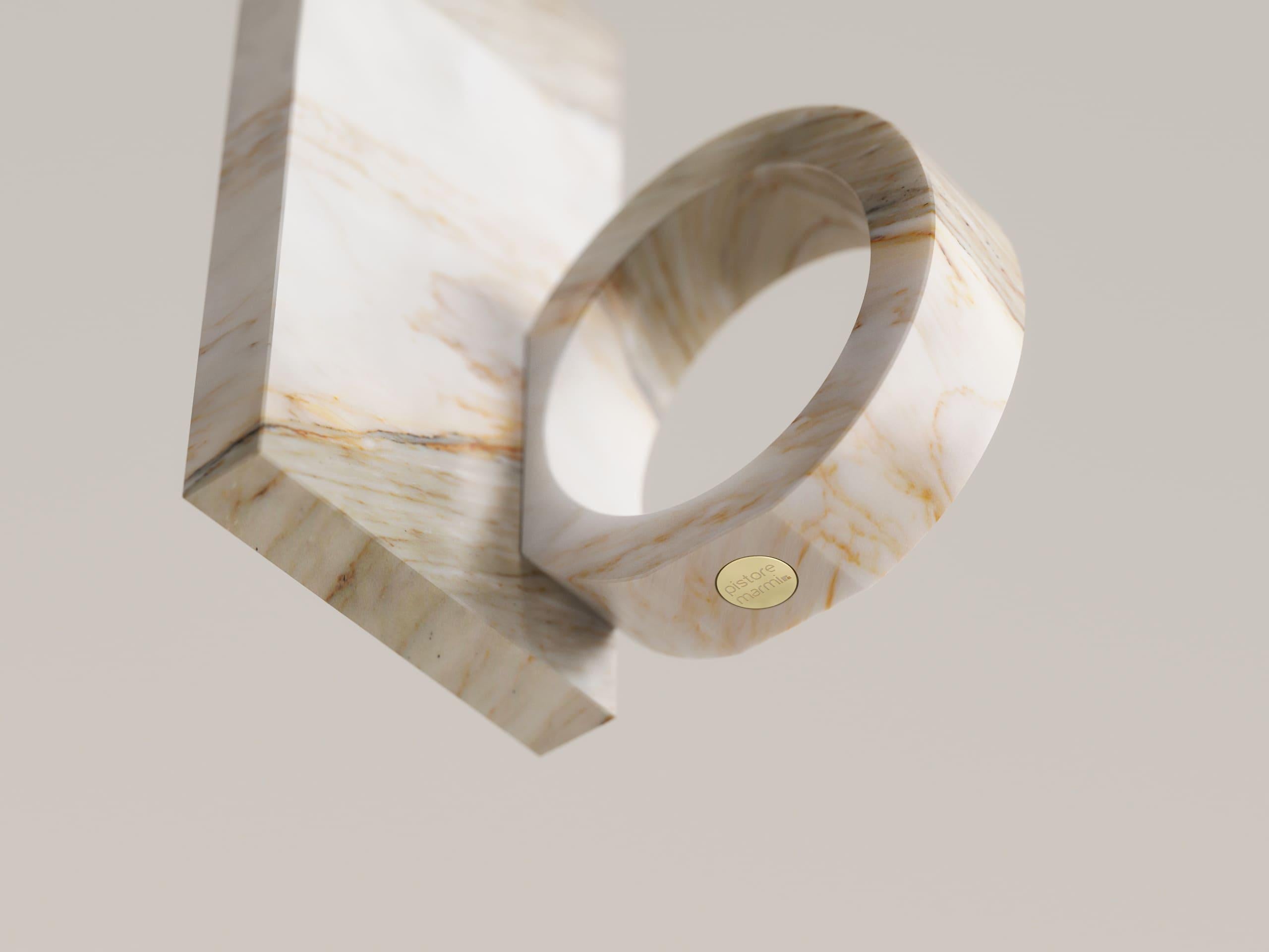 Modern Ring Mini - Calacatta Macchia Vecchia  Marble Bookends Set For Sale