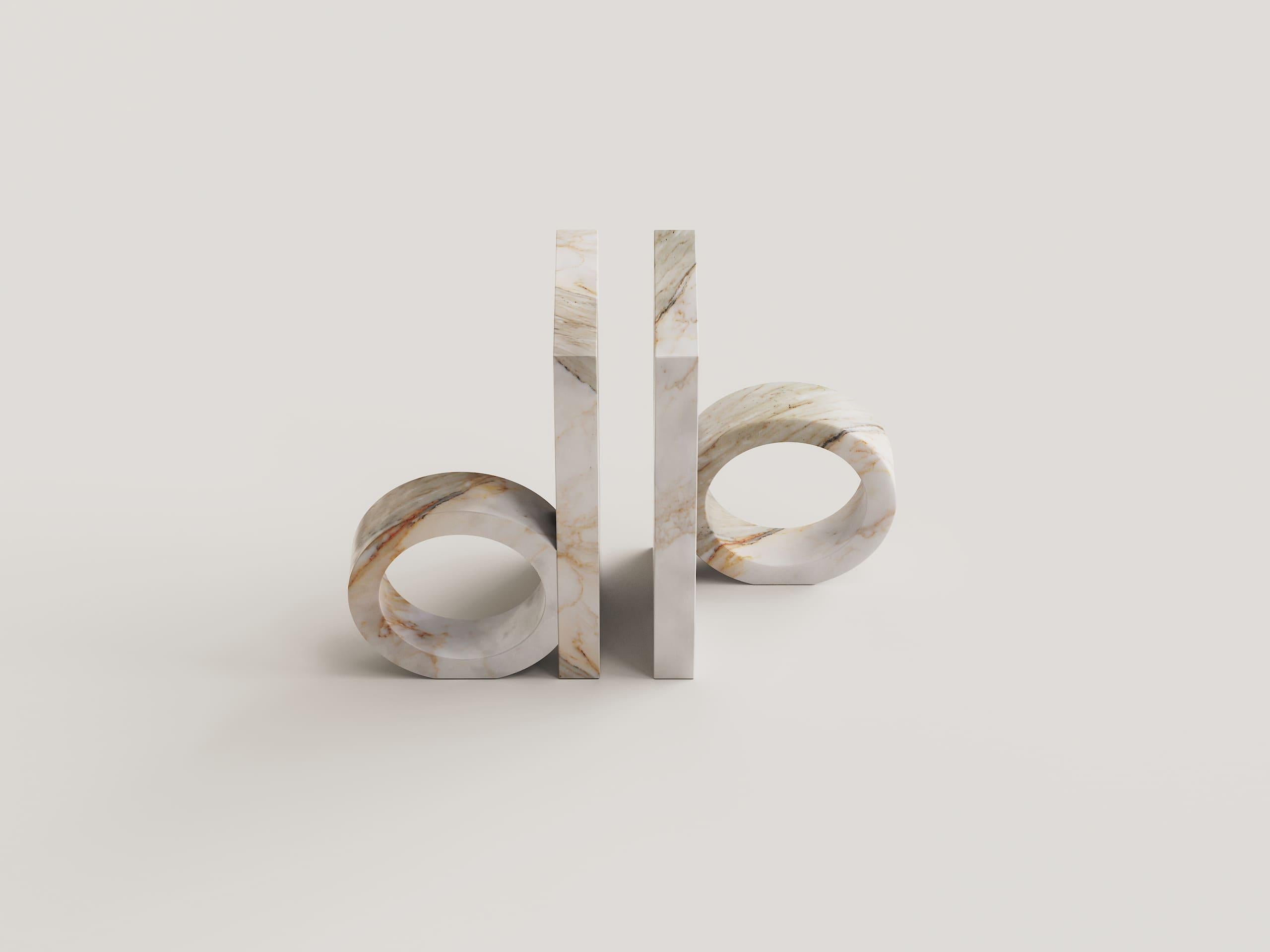 Italian Ring Mini - Calacatta Macchia Vecchia  Marble Bookends Set For Sale