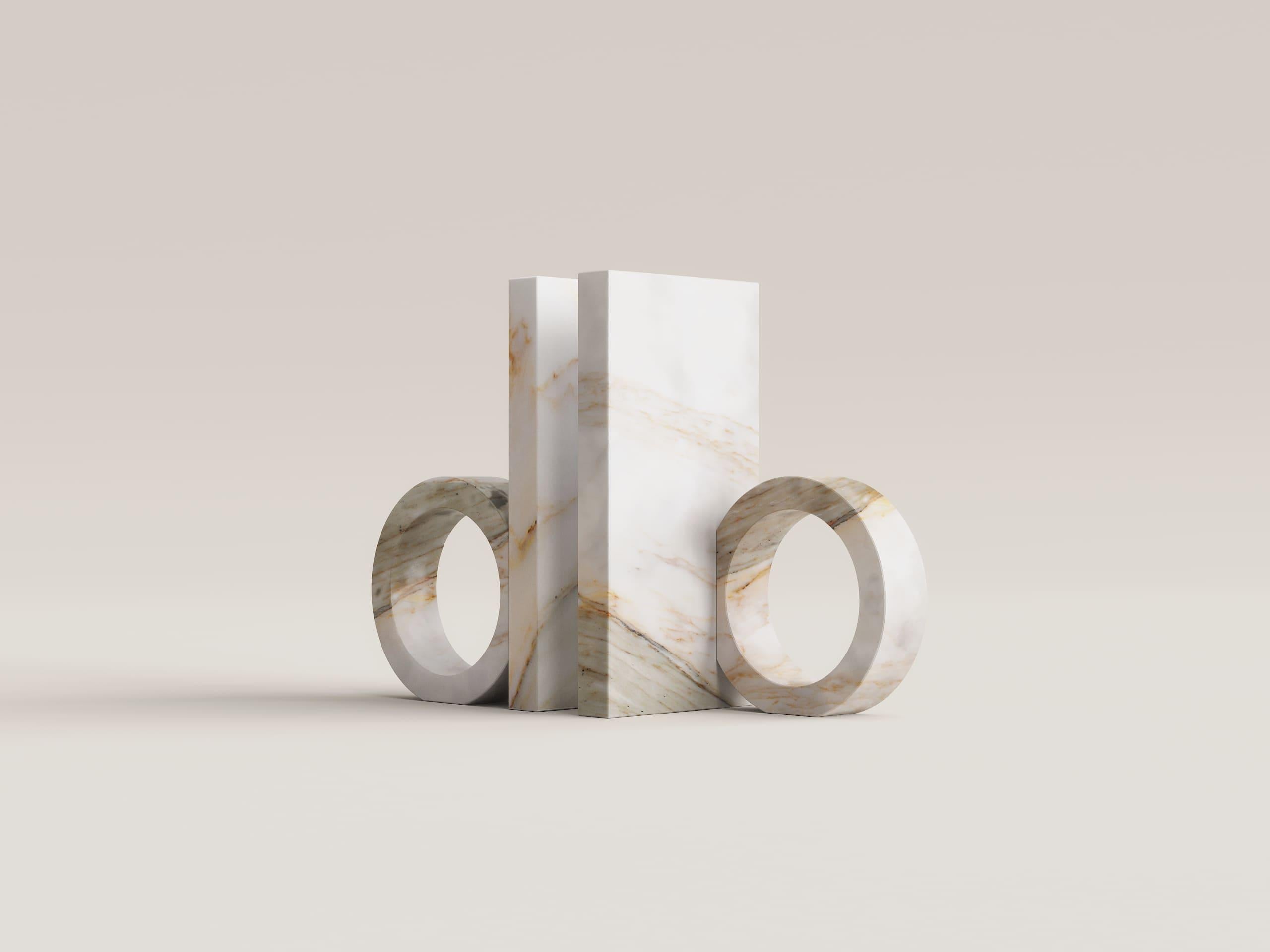 Contemporary Ring Mini - Calacatta Macchia Vecchia  Marble Bookends Set For Sale