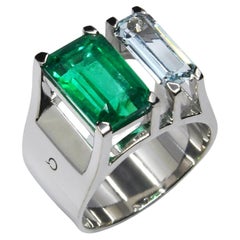 Anillo MIROIR Esmeralda, Esmeralda 4,05 ct & Aguamarina 1,0 ct