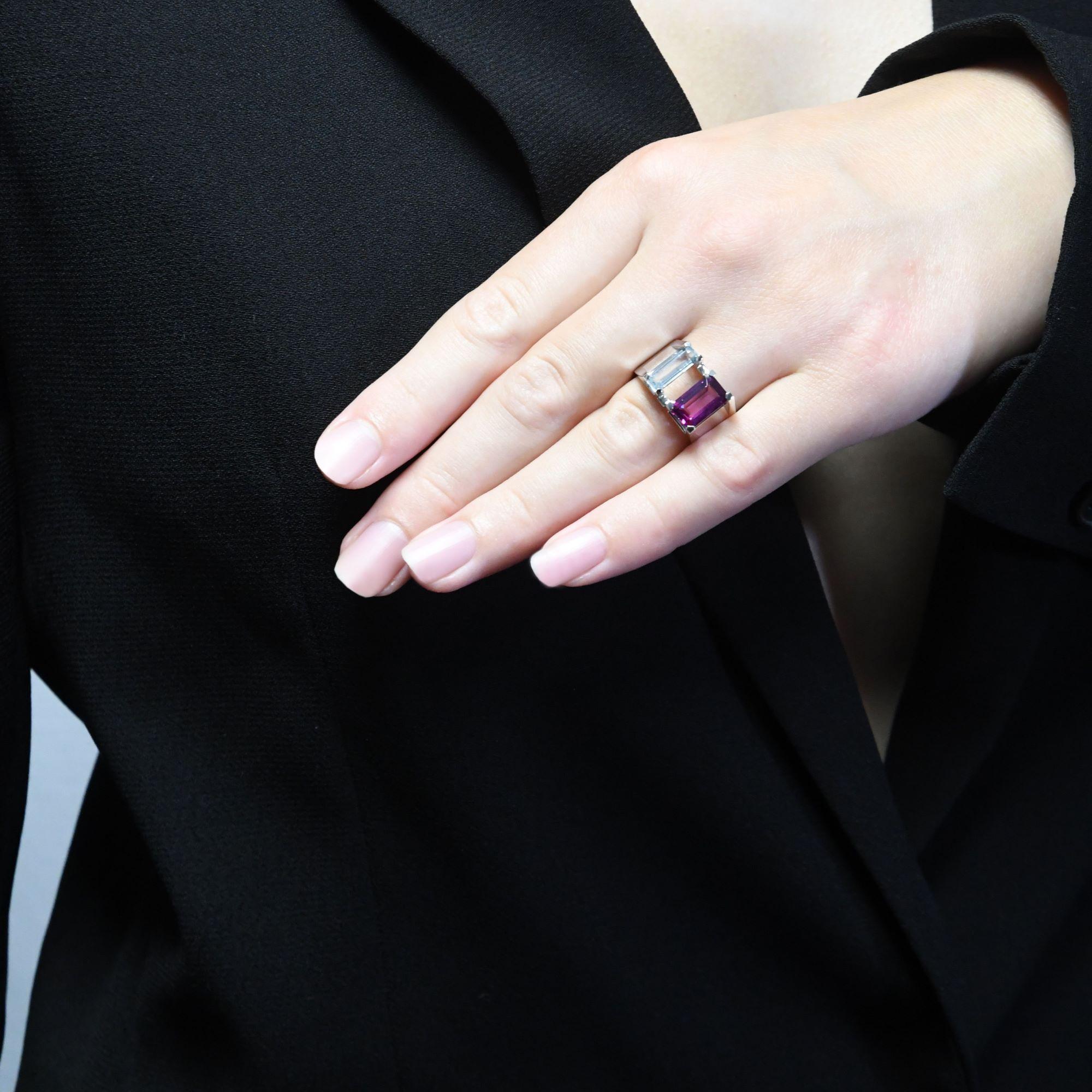 Ring MIROIR Pink, Rhodolite garnet 2.05 ct & Aquamarine 0.72 ct In New Condition In PARIS, FR