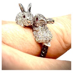 Ring Model "Rabbits" in 18ct White Gold Set with a Pavé of Diamonds and Rubies