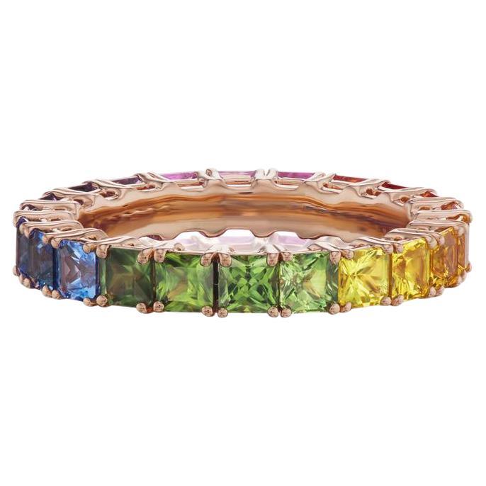 18k Rose Gold Ring 4.12ct Multi Color Sapphire Eternity Ring For Sale