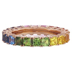 Anello in oro rosa 18k Anello di eternità con zaffiro multicolore da 4,12 carati