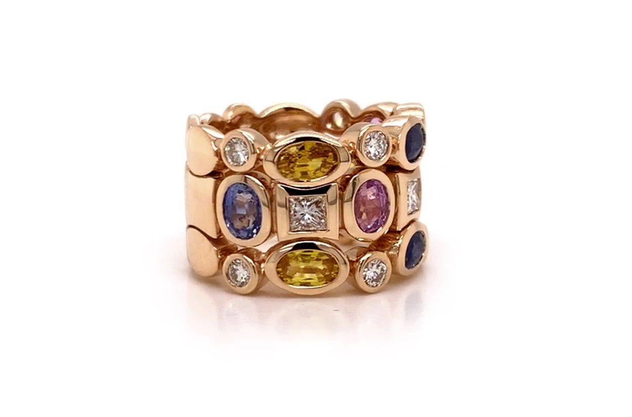 Ring Multicolor Sapphires 3.56 cts & Diamonds 0.88 cts in 18kt Rose Gold In New Condition For Sale In Miami, FL