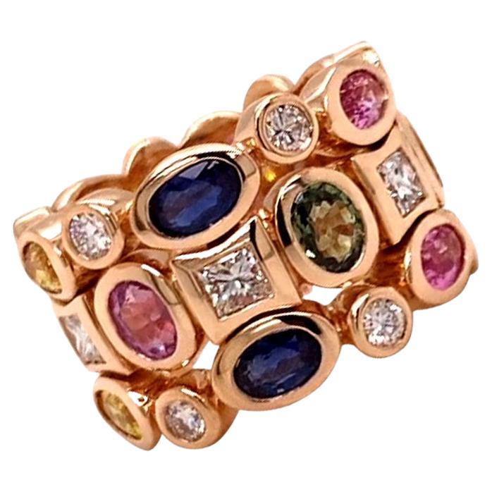 Ring Multicolor Sapphires 3.56 cts & Diamonds 0.88 cts in 18kt Rose Gold For Sale