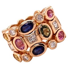 Bague en or rose 18 carats avec saphirs multicolores de 3,56 carats et diamants de 0,88 carat
