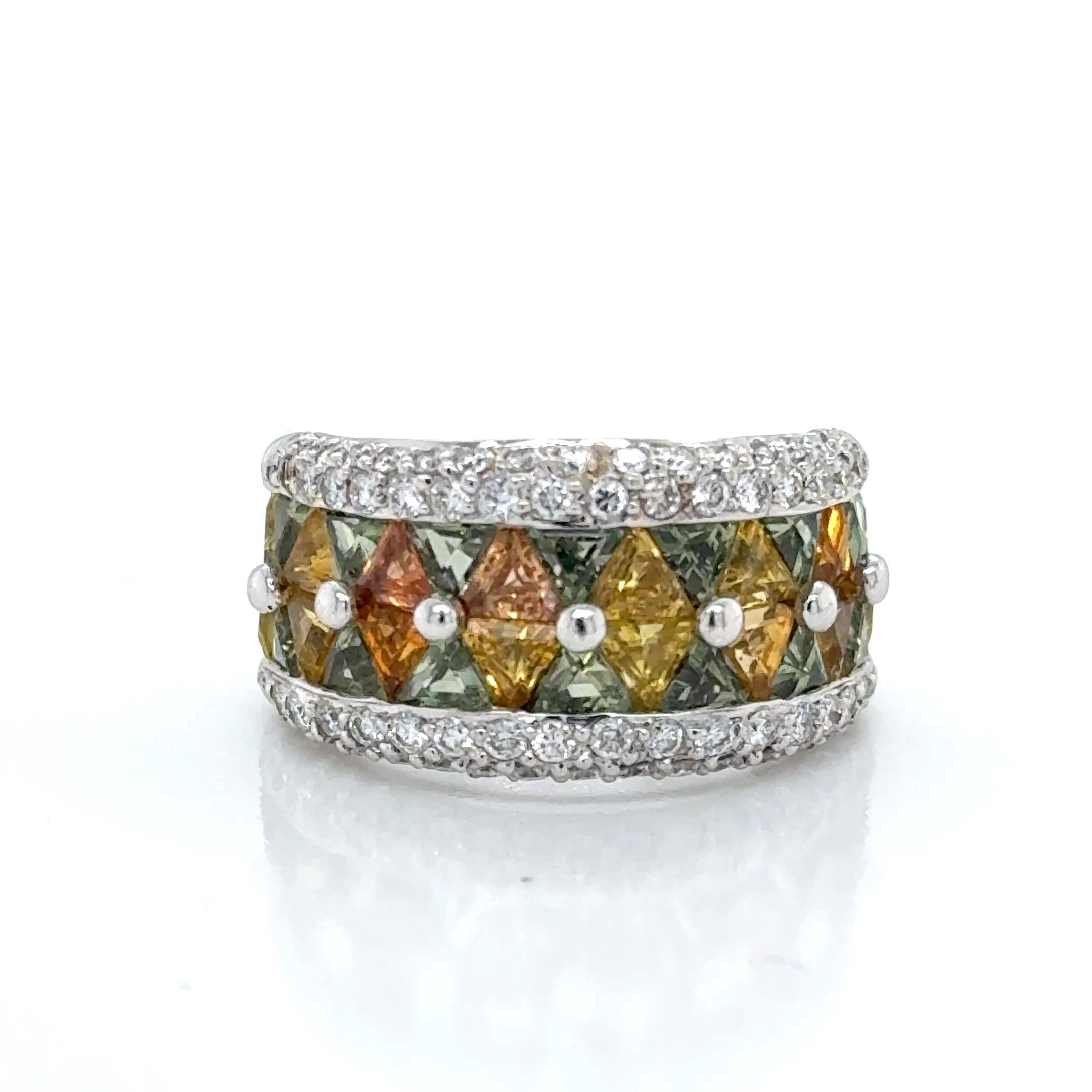 Anillo Zafiros Multicolor y Diamantes en Oro Blanco en venta 1