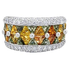 Anillo Zafiros Multicolor y Diamantes en Oro Blanco