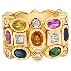 Ring Multicolor Sapphires & Diamonds in Yellow Gold