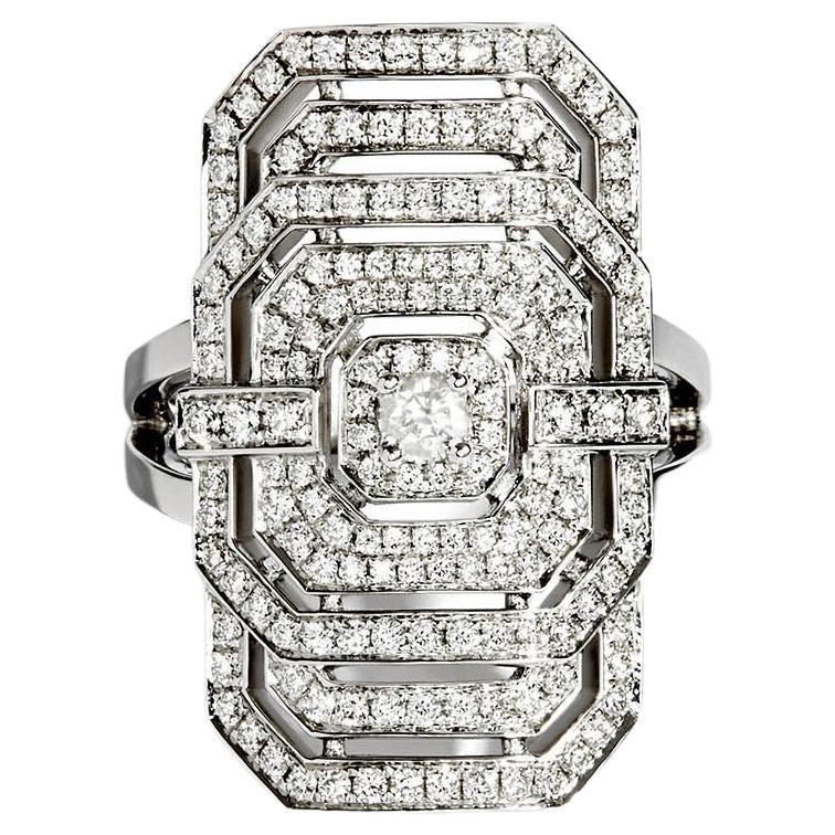 STATEMENT Paris - ART DECO Ring My Way Diamonds and Silver 1 Carat, size 6 For Sale