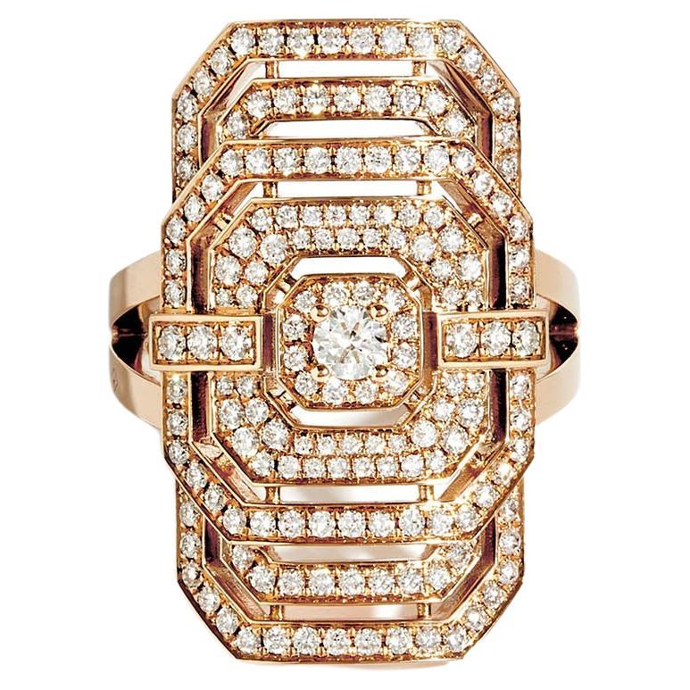 STATEMENT Paris - ART DECO RING MY WAY DIAMONDS & PINK GOLD 1 carat, size 7 For Sale