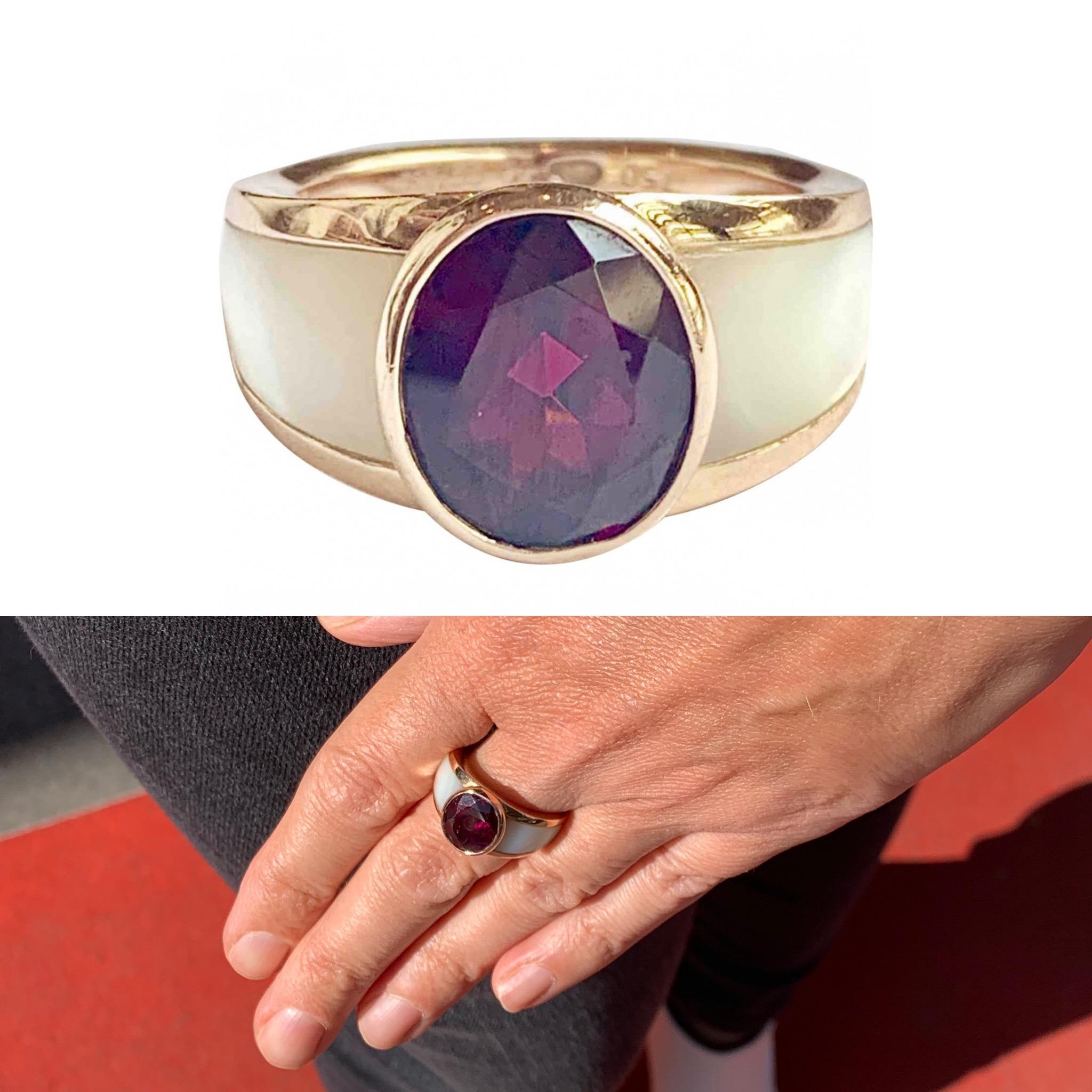 Ring Nadia Signed Mauboussin Rhodolite Garnet Mother of Pearl 18 Carat Pink Gold In Good Condition In Paris, FR