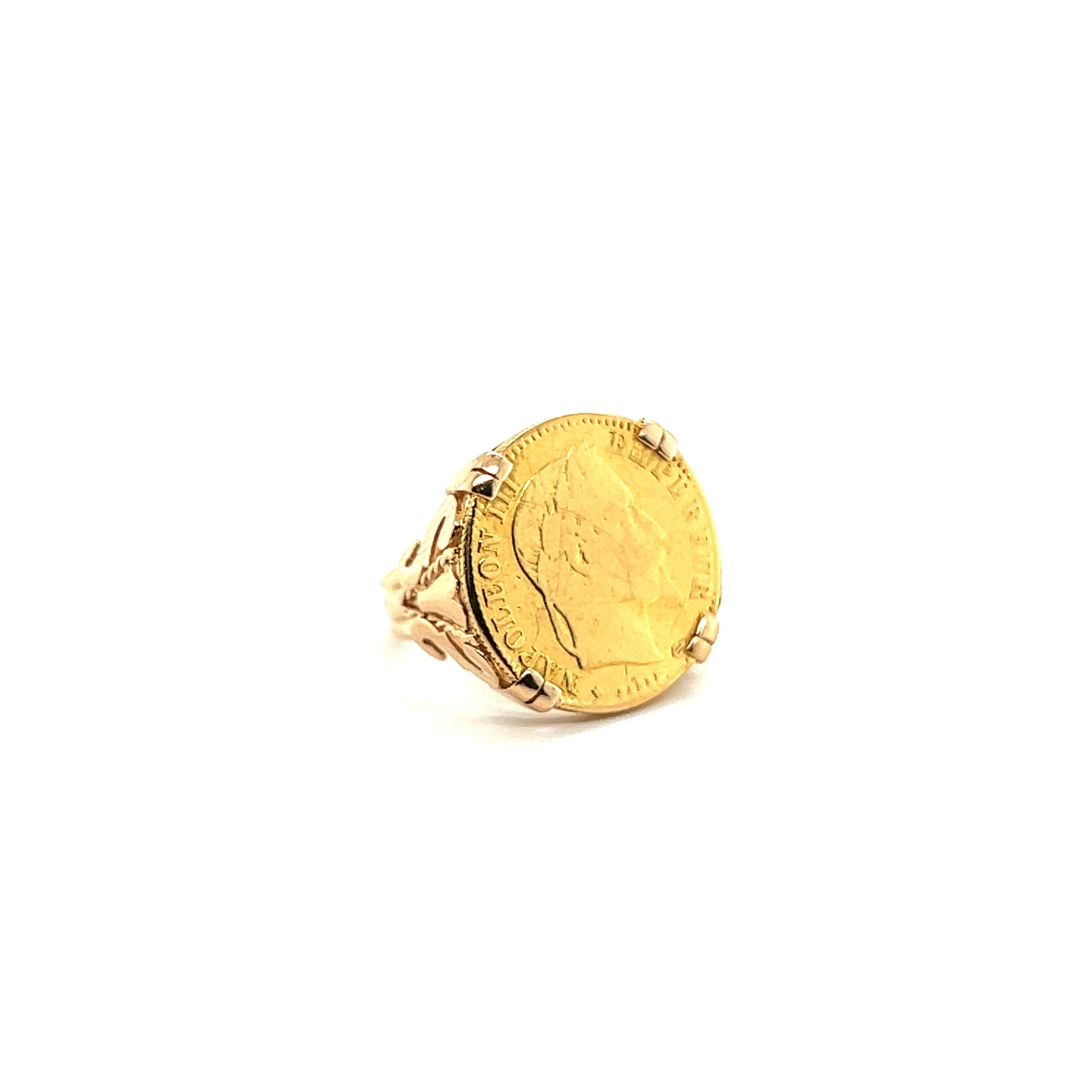 Ring Napoleon III Coin Yellow Gold Solid 18 Karat For Sale 8