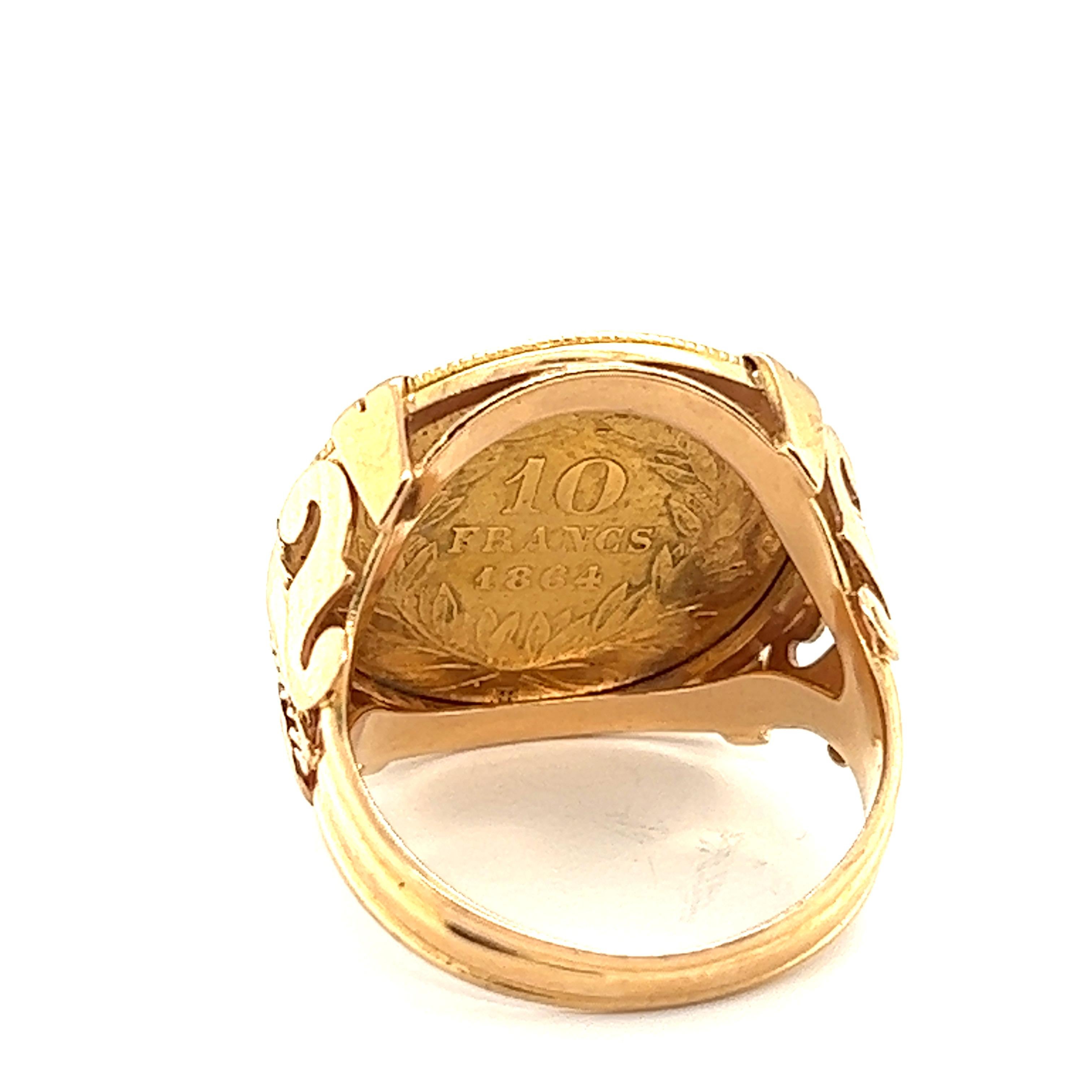 Ring Napoleon III Coin Yellow Gold Solid 18 Karat For Sale 2
