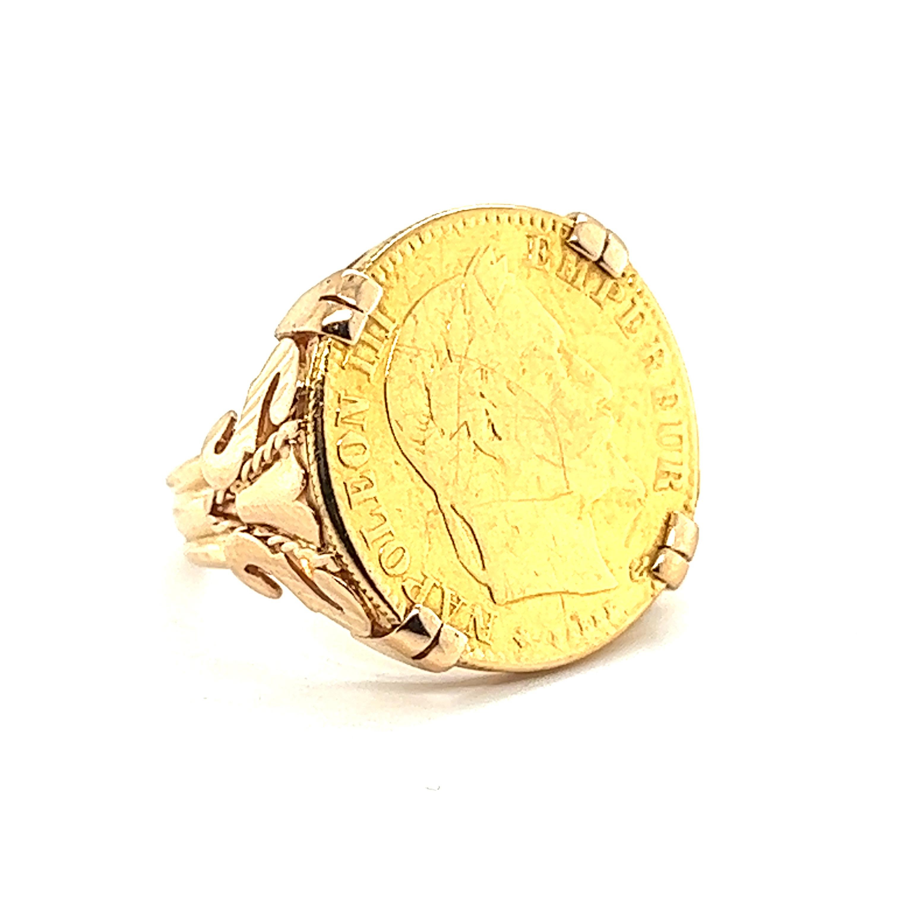Ring Napoleon III Coin Yellow Gold Solid 18 Karat For Sale 3