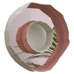 Ring Nova, sconce contemporanea artigianale rosa con specchio montato a filo in ceramica