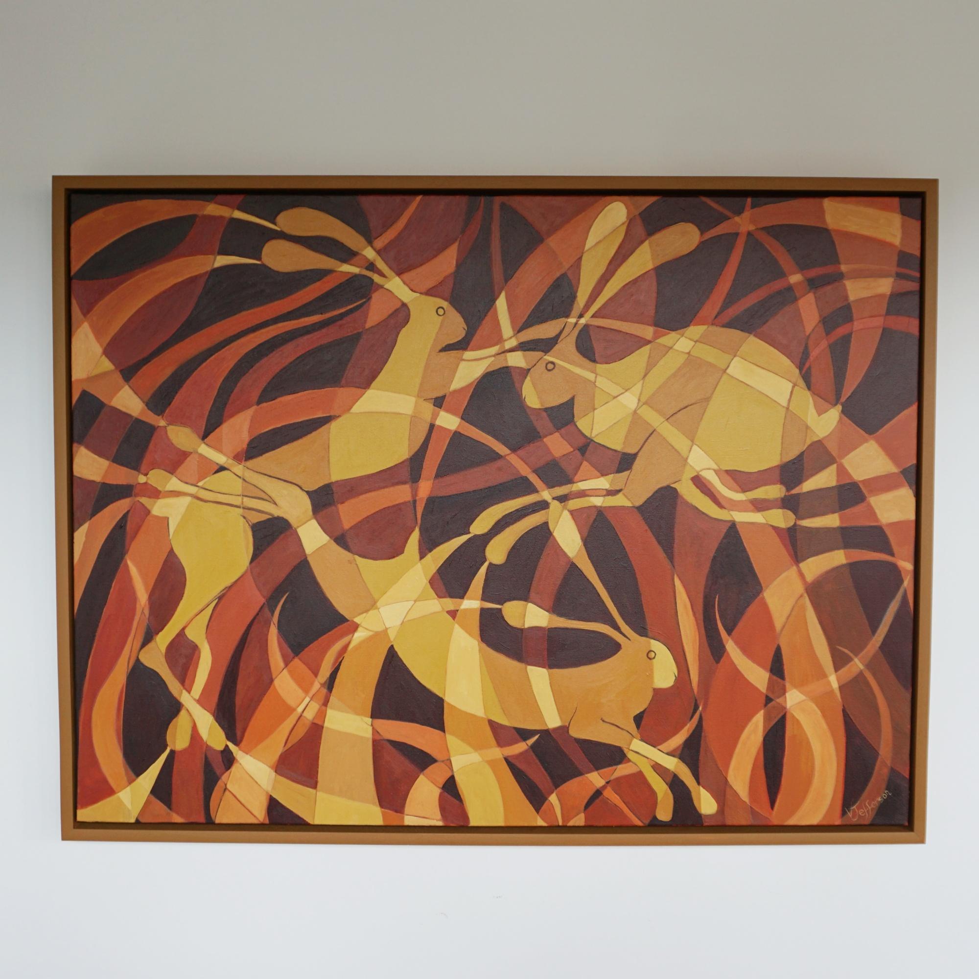 English 'Ring of Hares' Contemporary Art Deco Style Painting