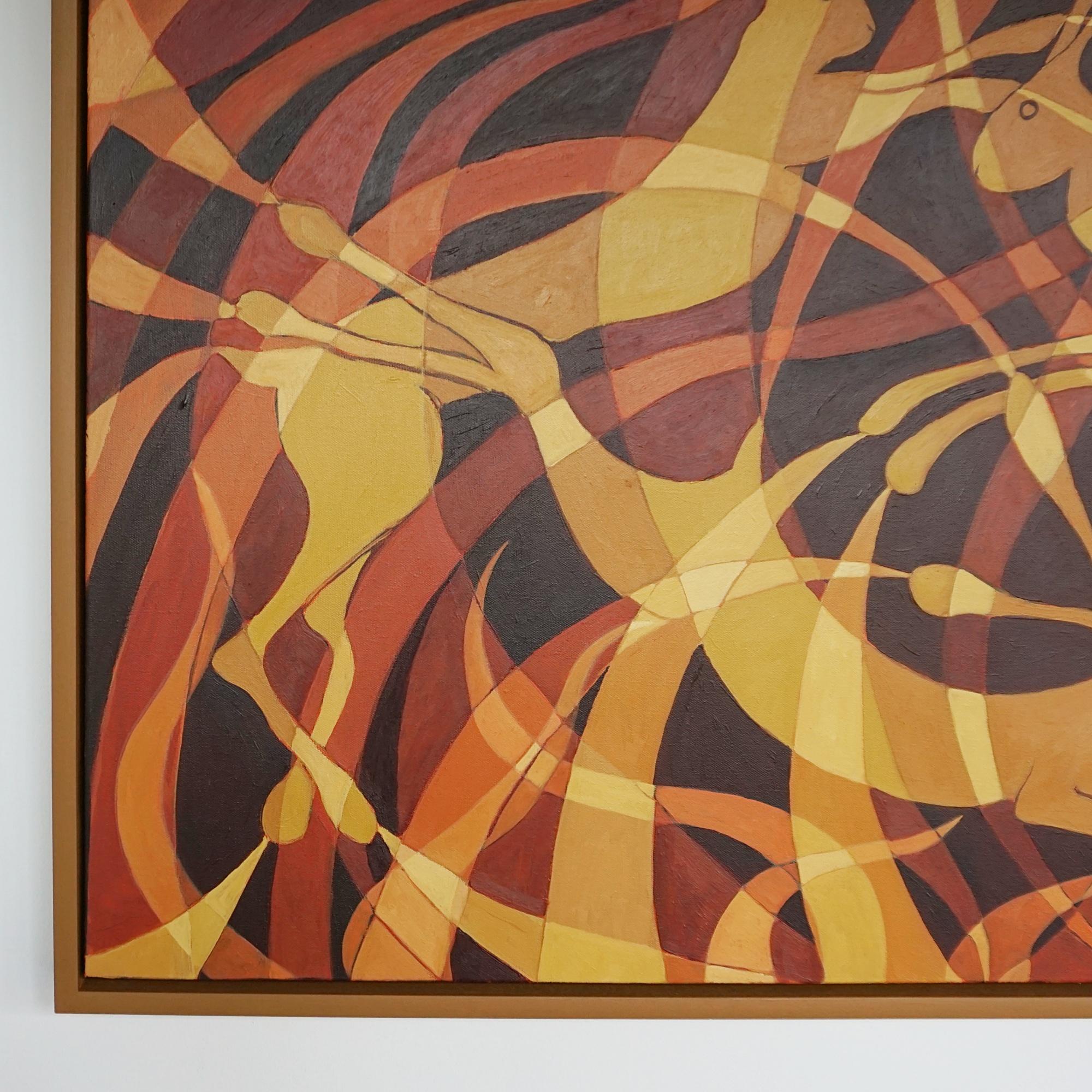 Canvas 'Ring of Hares' Contemporary Art Deco Style Painting