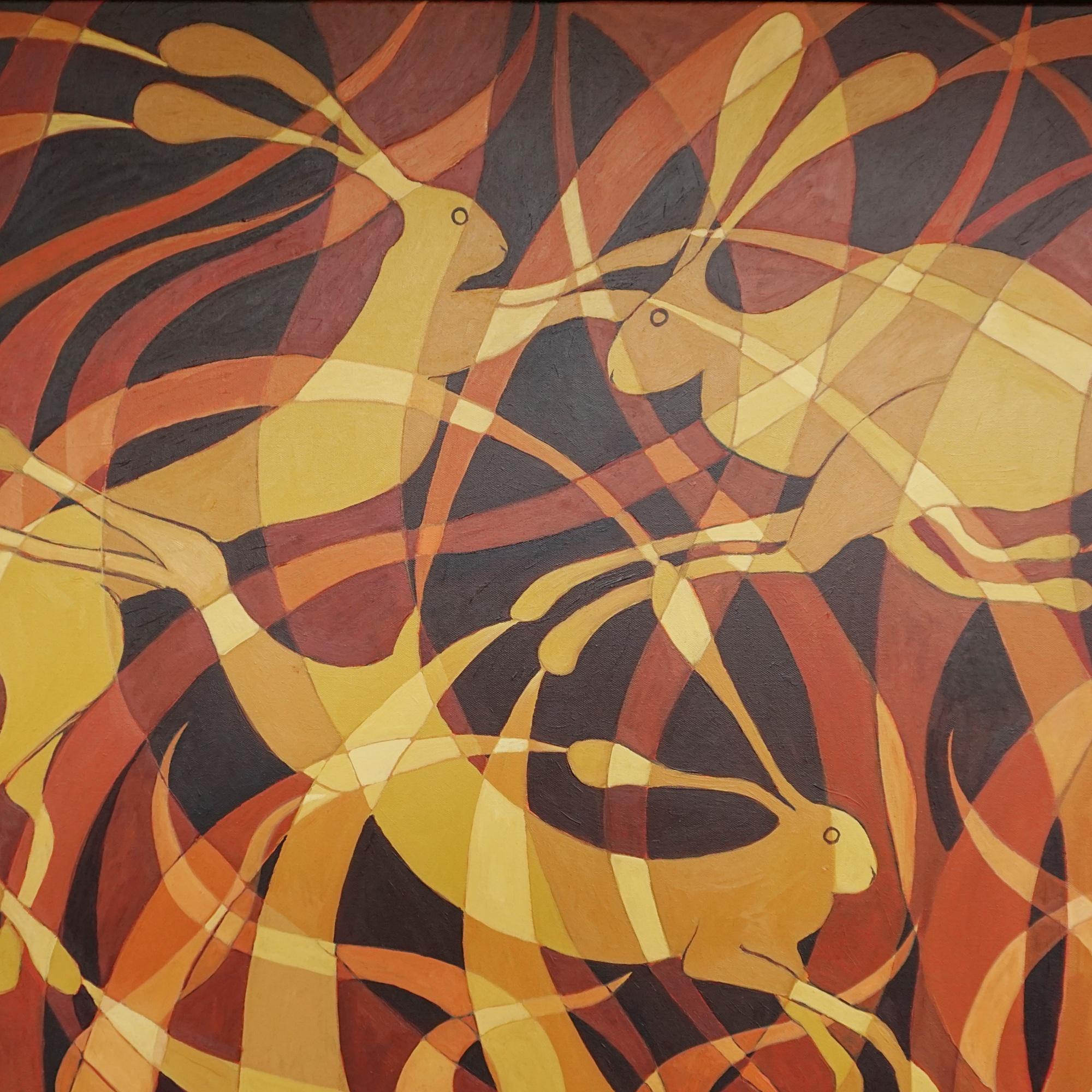 'Ring of Hares' Contemporary Art Deco Style Painting 1