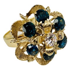 Cluster Ring with Six Sapphires-Florentine Finish-18k y.g.