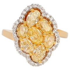 Cluster Natural  Fancy 2.73 Carats Yellow Round Diamond 18K Gold Ring 