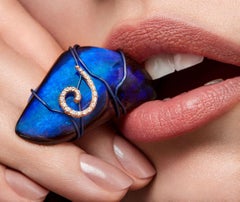 Ring Orsa Maggiore Diamonds 18 Karat Gold Titanium Blue Boulder Opal