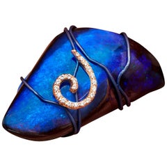 Ring Orsa Maggiore Diamonds 18 Karat Gold Titanium Blue Boulder Opal