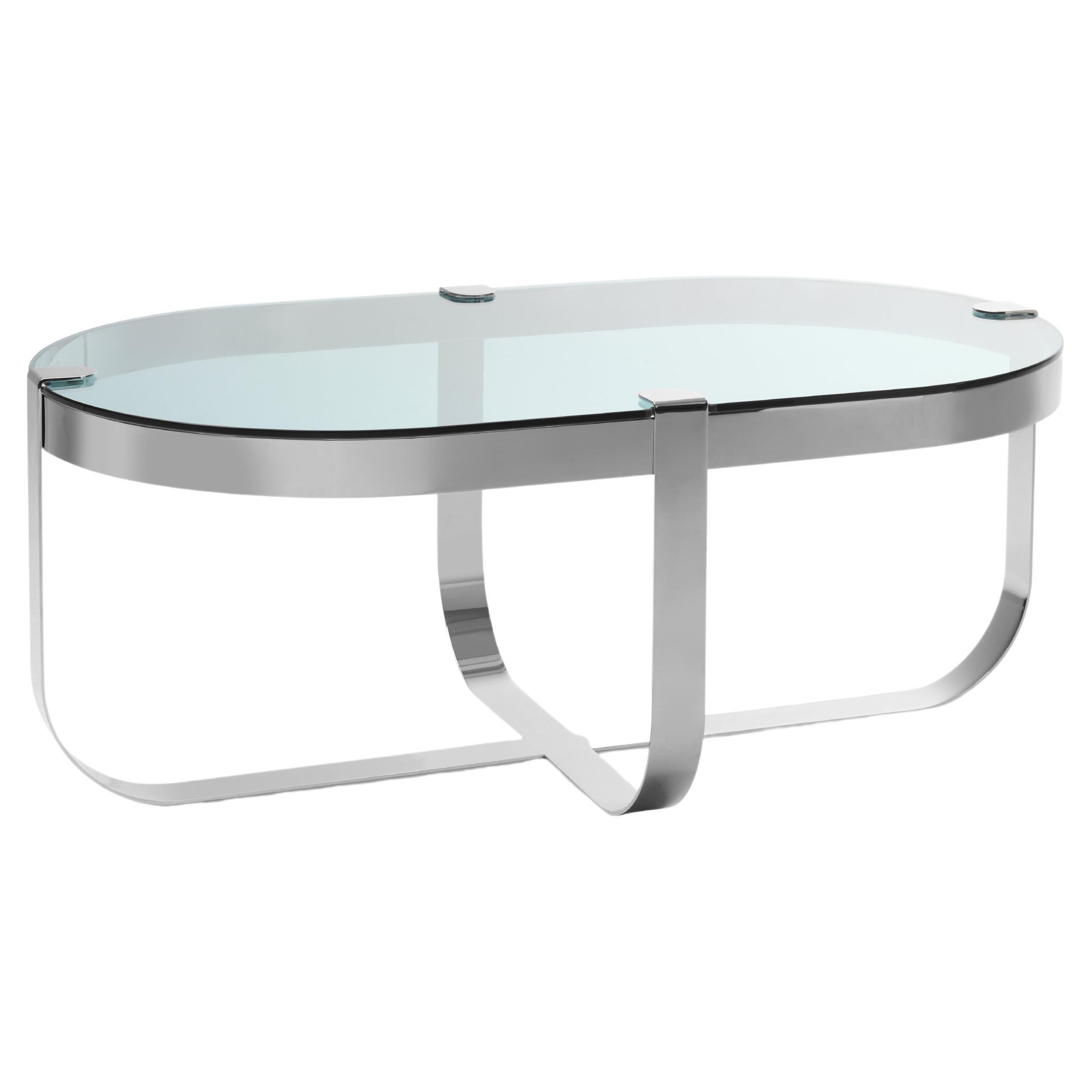 Ring Oval Coffee Table in Chrome Frame & Sea Blue Top by Serena Confalonieri