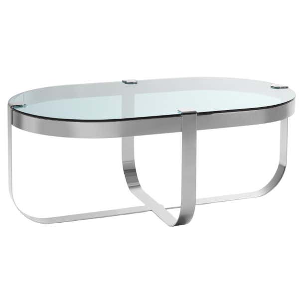 Ring Oval Coffee Table in Chrome Frame and Sea Blue Top by Serena ...