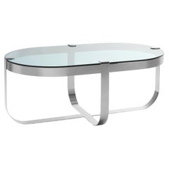 Ring Oval Coffee Table in Chrome Frame & Sea Blue Top by Serena Confalonieri