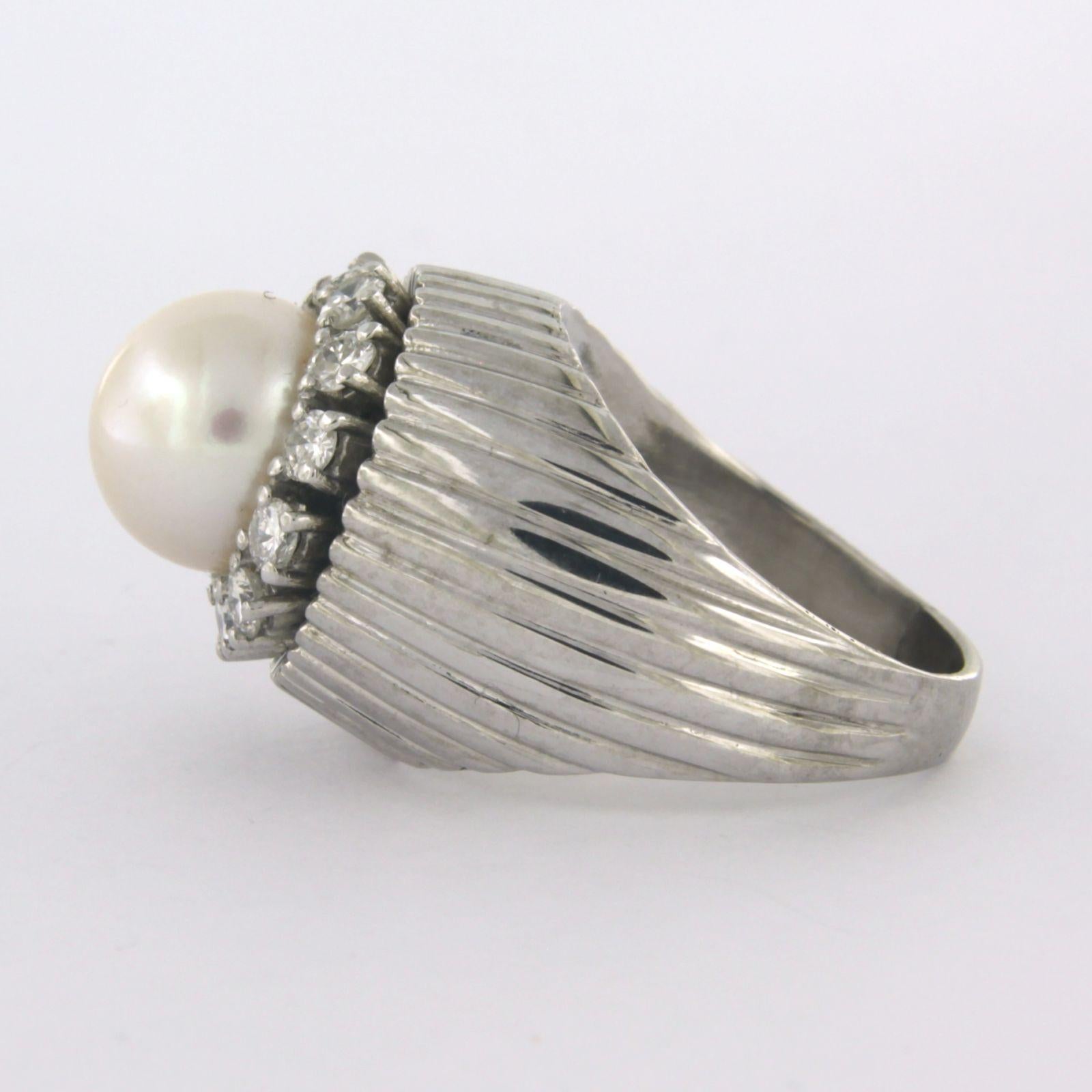 Brilliant Cut Ring Pearl Diamond 18k white gold For Sale