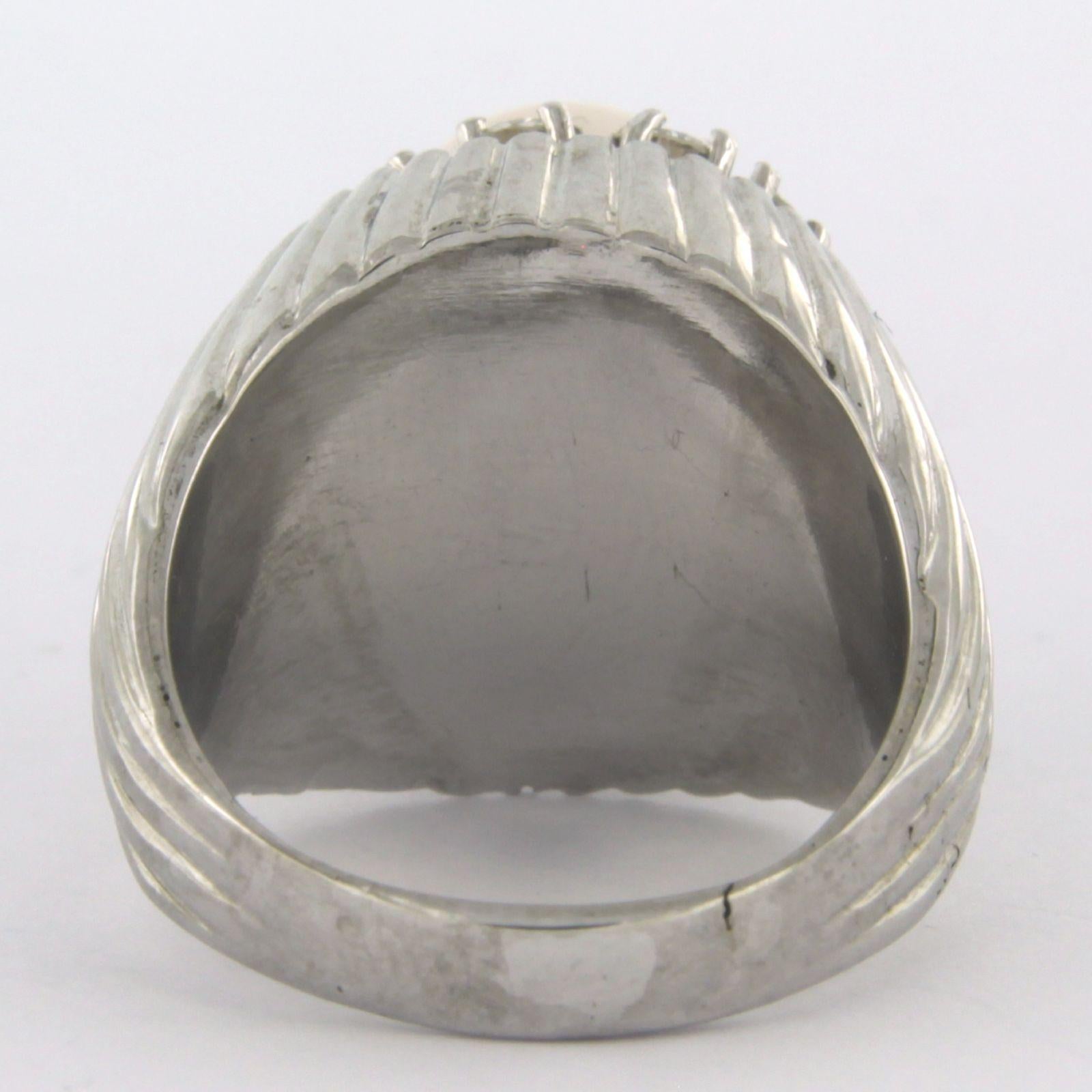 Ring Pearl Diamond 18k white gold In Good Condition For Sale In The Hague, ZH