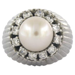 18 Karat Weißgold Ring Perle Diamant