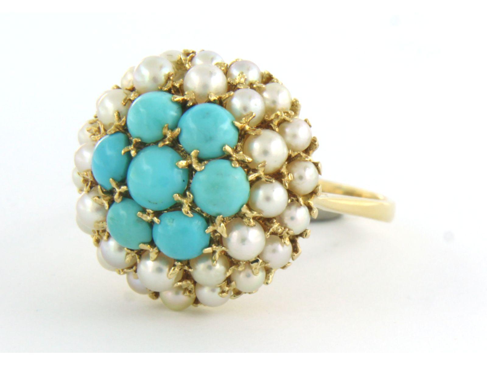 Modern Ring Pearl, Turquoise 18k yellow gold