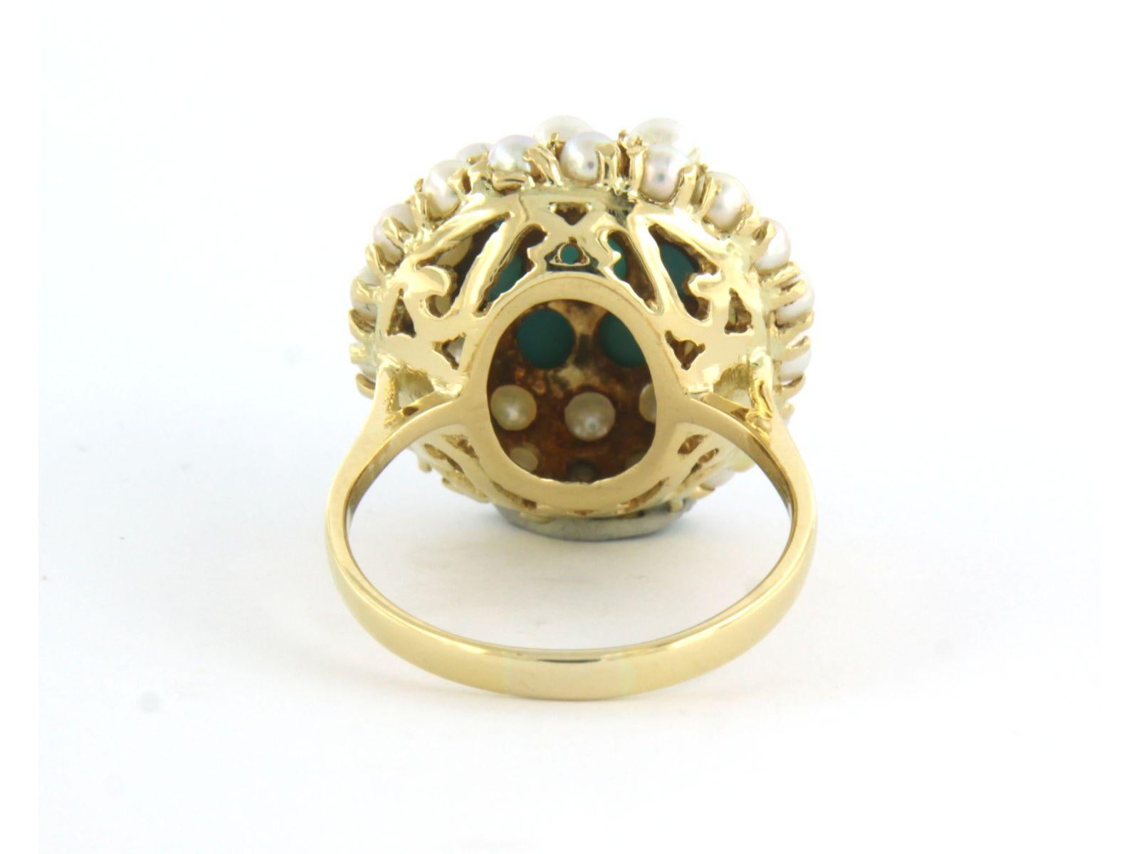 Cabochon Ring Pearl, Turquoise 18k yellow gold