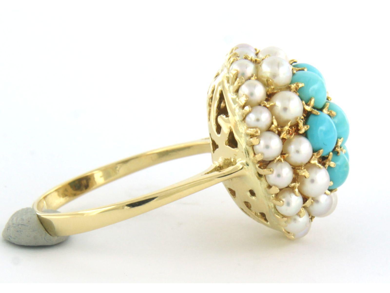 Ring Pearl, Turquoise 18k yellow gold In Good Condition In The Hague, ZH