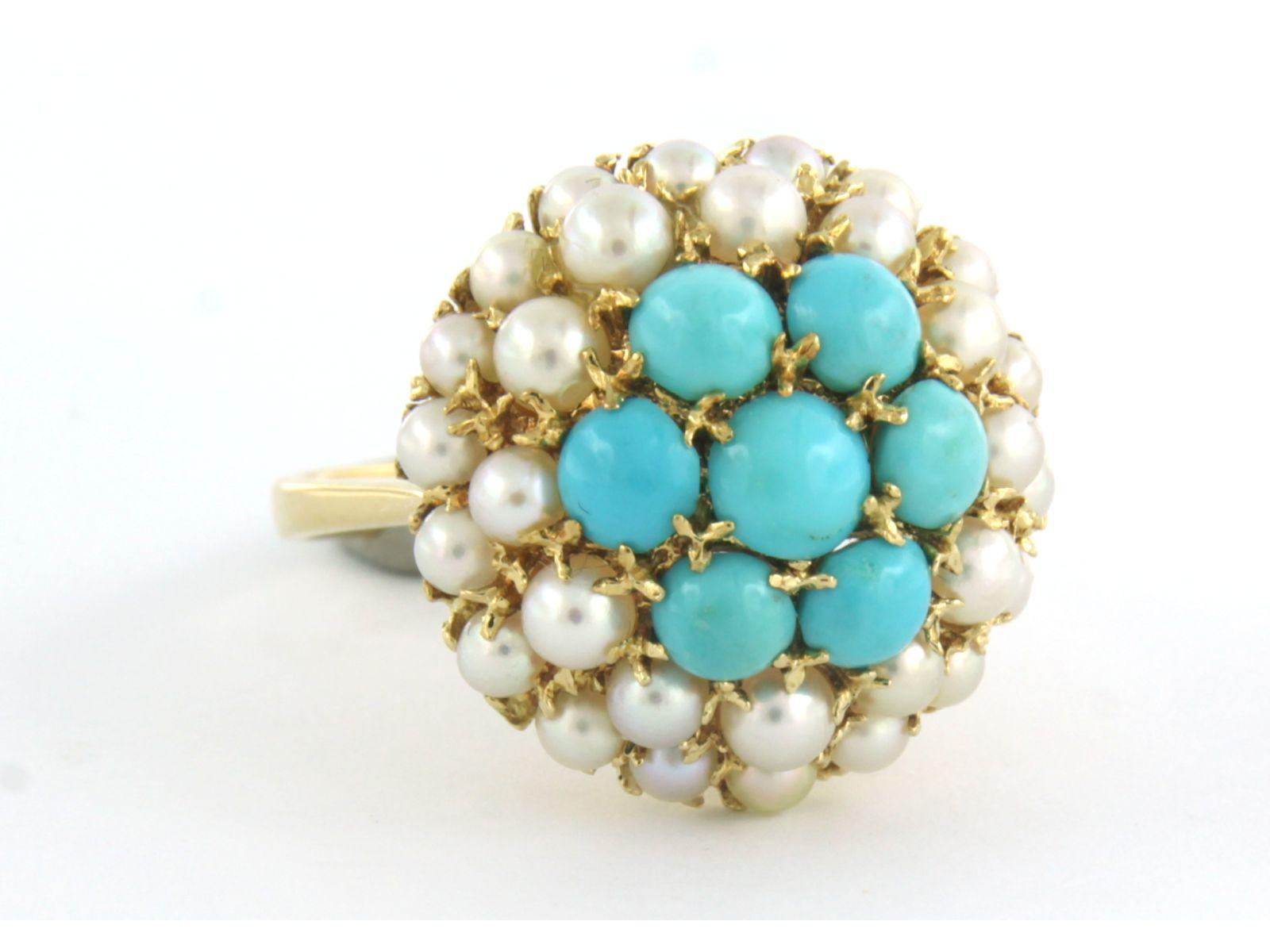 Ring Pearl, Turquoise 18k yellow gold 1