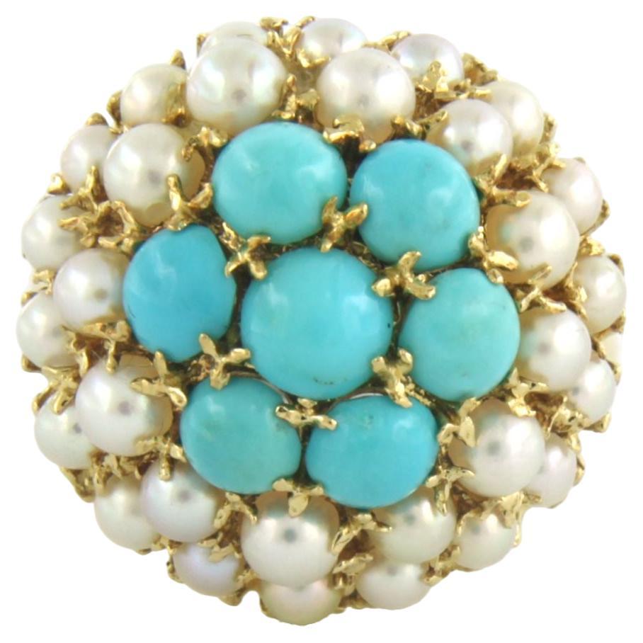 Ring Pearl, Turquoise 18k yellow gold