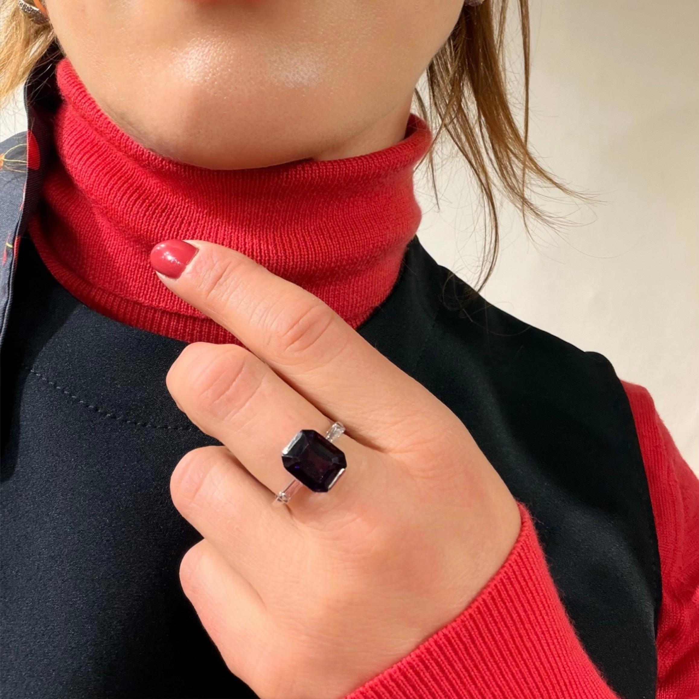 Anillo Platino 6,35 ct. Anillo de espinela púrpura natural y diamante en venta 2