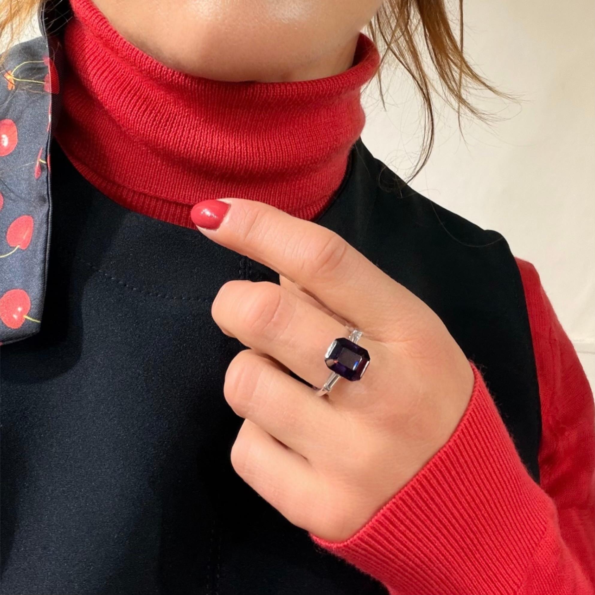 Anillo Platino 6,35 ct. Anillo de espinela púrpura natural y diamante en venta 3