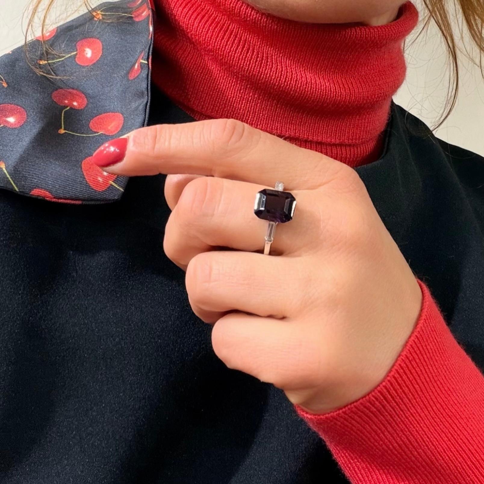 Anillo Platino 6,35 ct. Anillo de espinela púrpura natural y diamante en venta 4