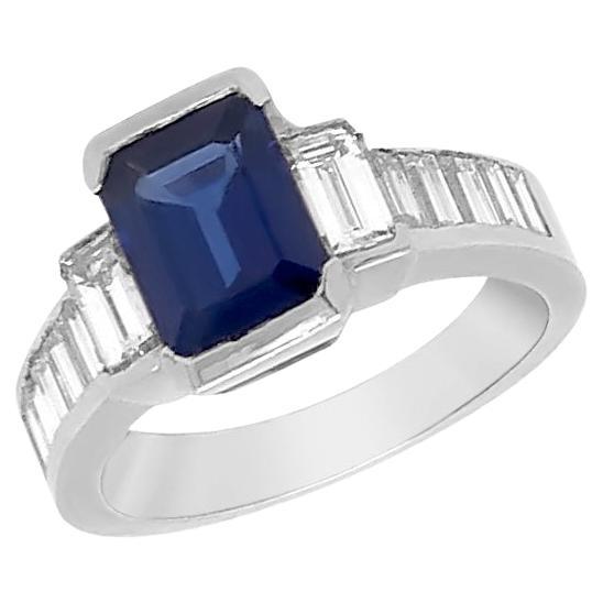 Ring Platinum Blue Sapphire 1.50 cts. & Diamonds