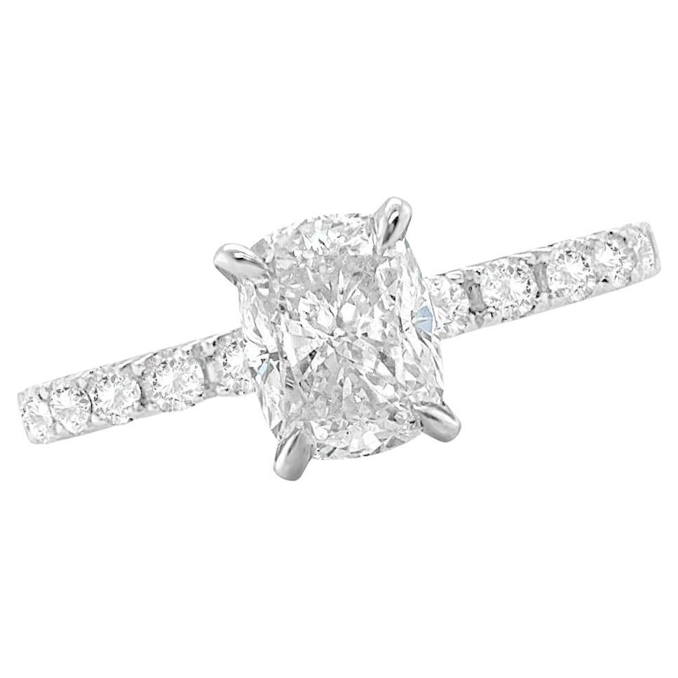 Ring Platinum GIA Modified Cushion Diamond 1.41 cts & 10 Pave Diamonds 0.23 cts For Sale
