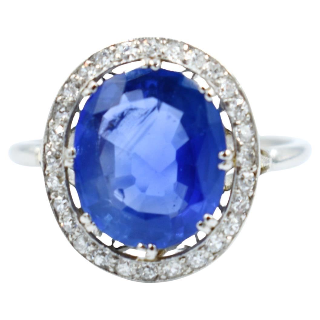 Ring Pompadour Ceylon Sapphire Diamonds For Sale